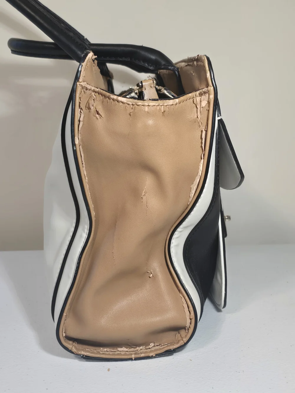 Guess White and Black Faux Leather Satchel Handbag
